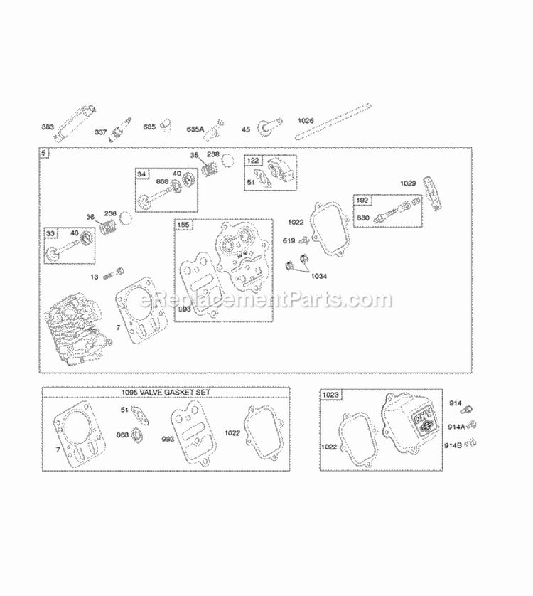 Cylinder Head KitsGaskets Valve Diagram and Parts List for  Briggs and Stratton Engine